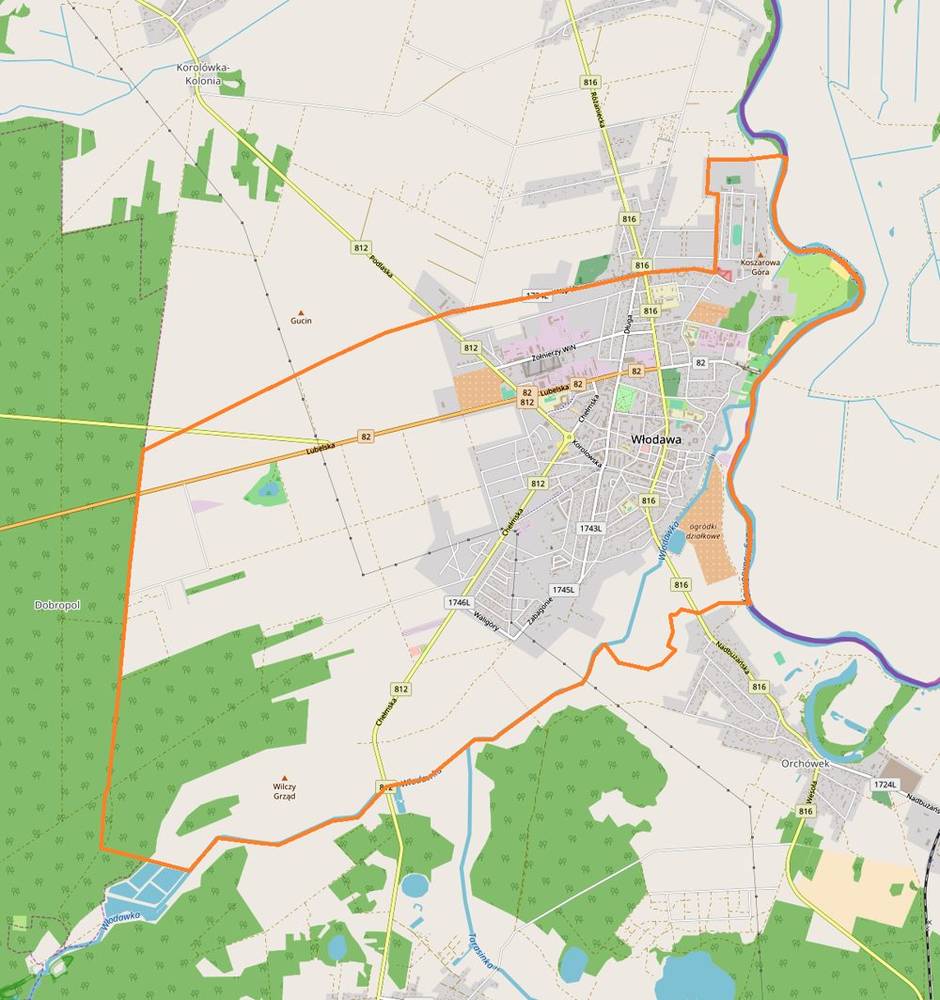 Modern map of Włodawa, Poland